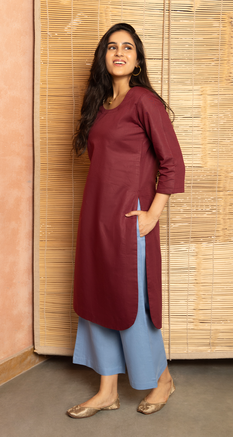 Fairy Lights Kurta in Burgundy