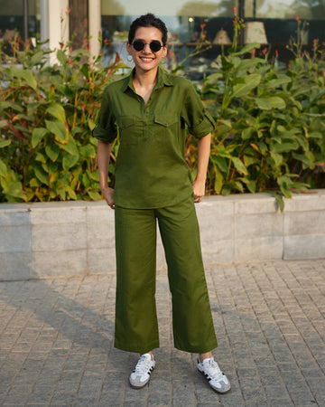 Masala Chai Co-Ord Set in Olive Green
