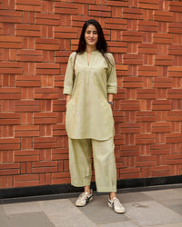 Silver Hoops Kurta Set in Sage Green