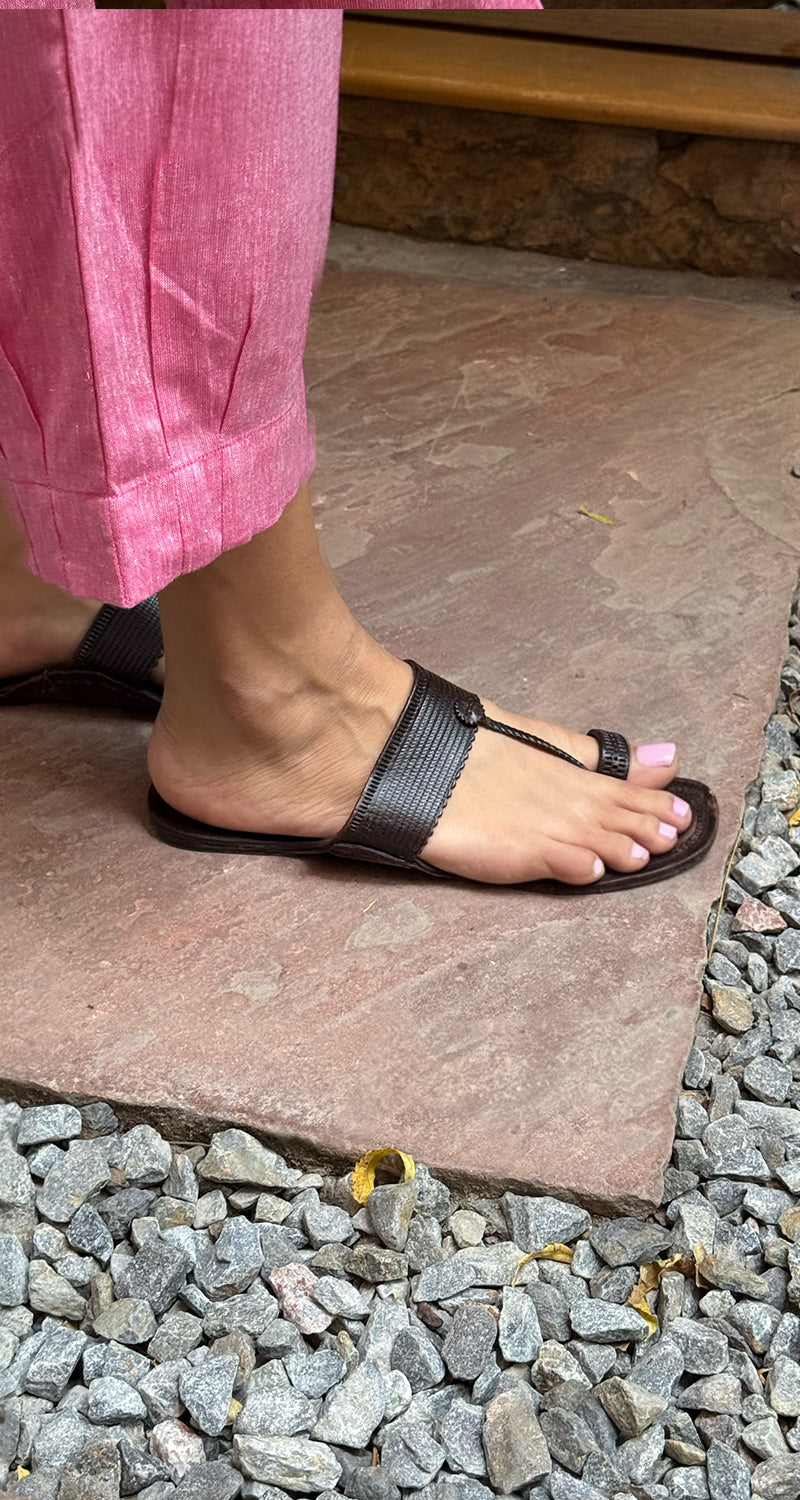 Barefoot Kolhapuri Sandals in Deep Brown