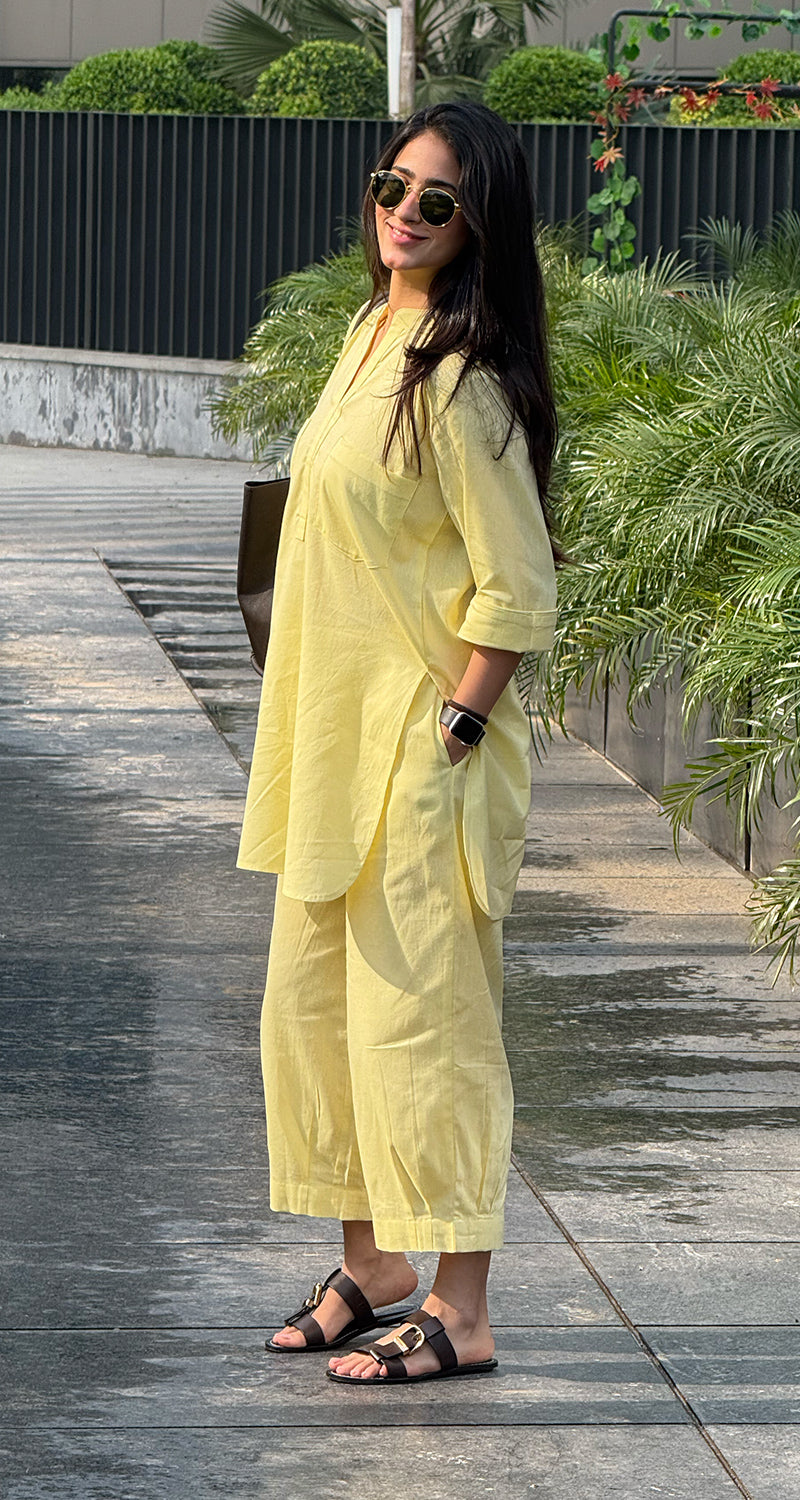 Silver Hoops Kurta Set in Yellow