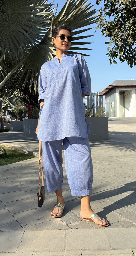 Silver Hoops Kurta Set in Blue