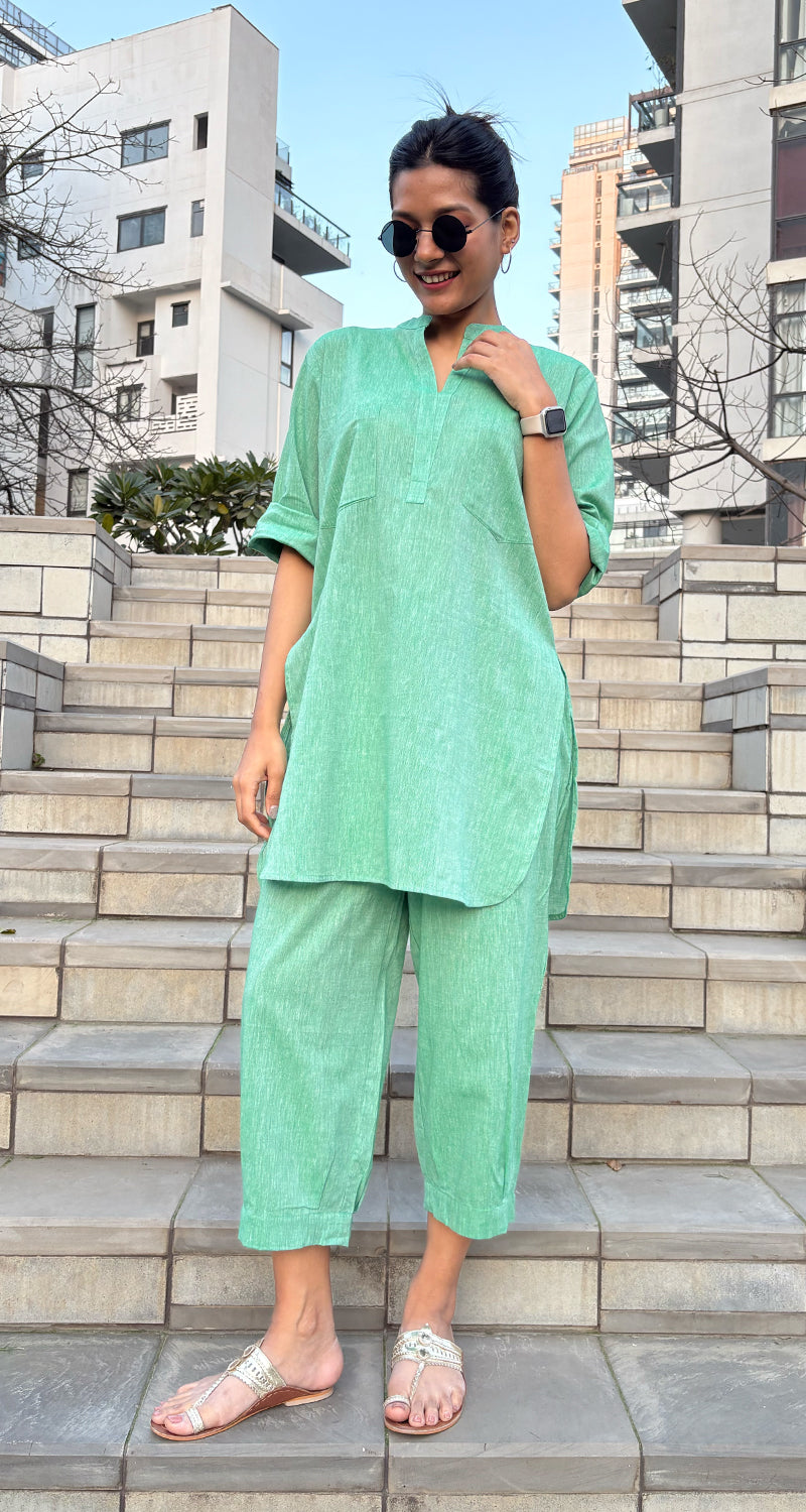 Silver Hoops Kurta Set in Green