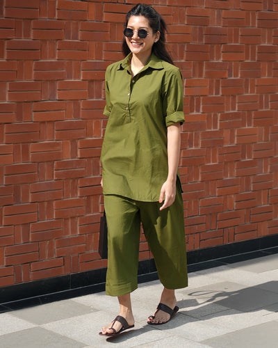 Beach Walk Kurta in Olive Green