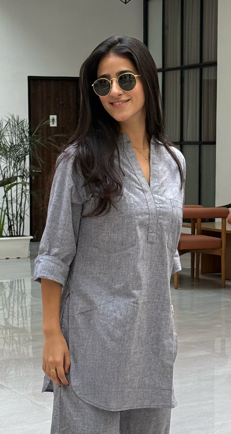 Silver Hoops Kurta Set in Grey