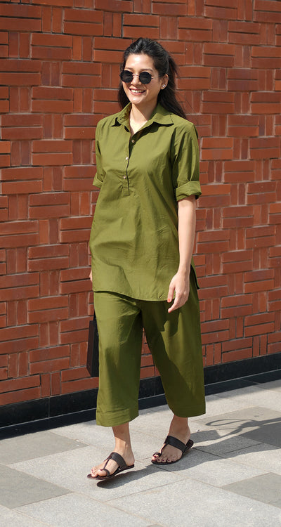 Beach Walk Co-Ord Set in Olive Green