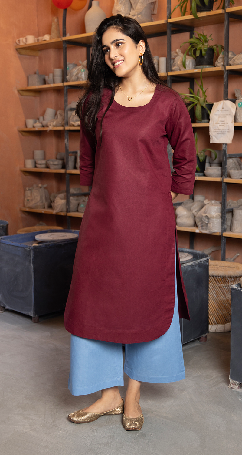Fairy Lights Kurta in Burgundy