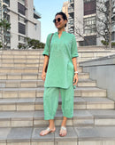 Silver Hoops Kurta Set in Green