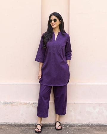 Silver Hoops Kurta Set in Jamun Purple