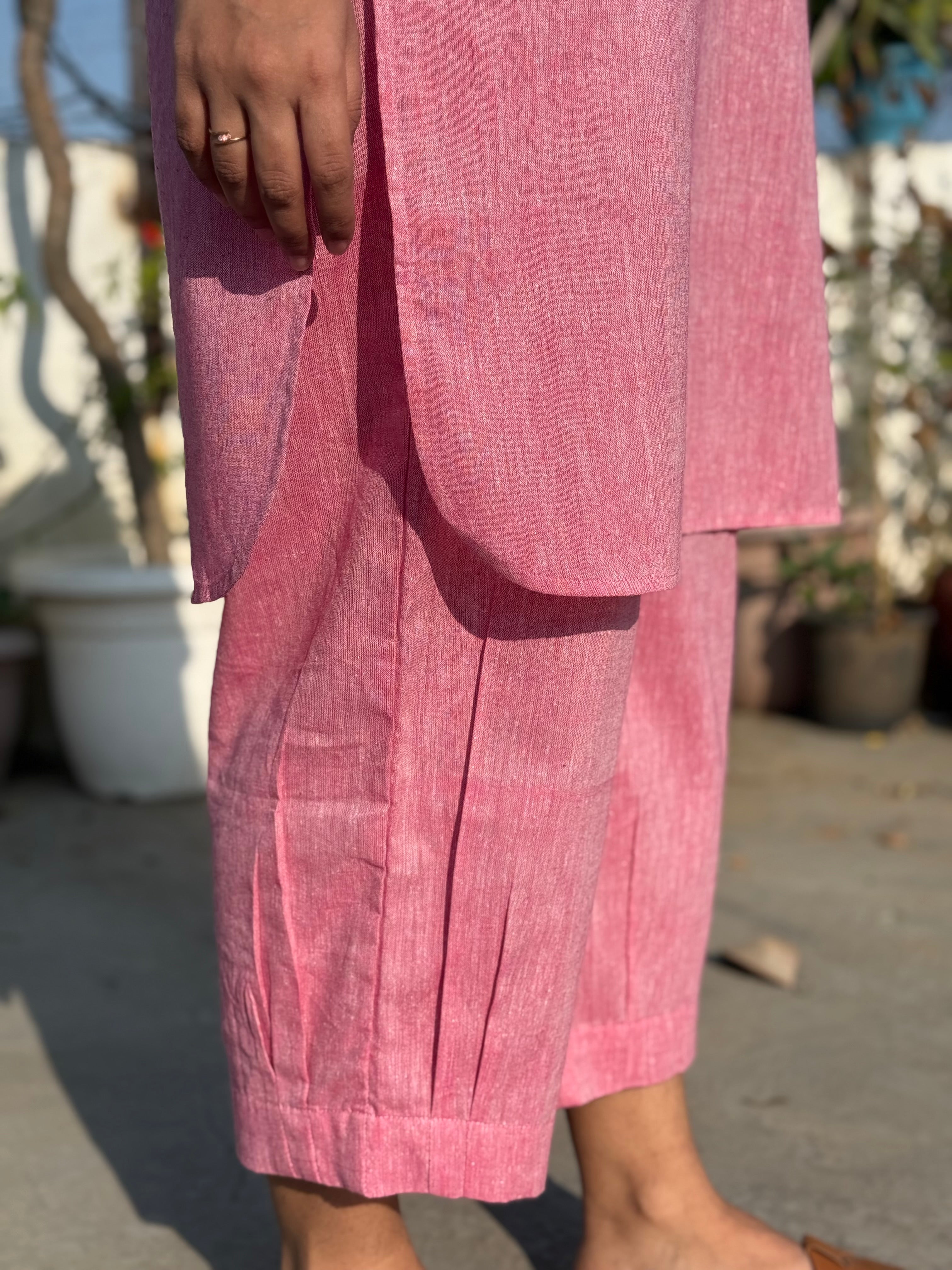 Silver Hoops Kurta Co-Ord Set in Spring Pink