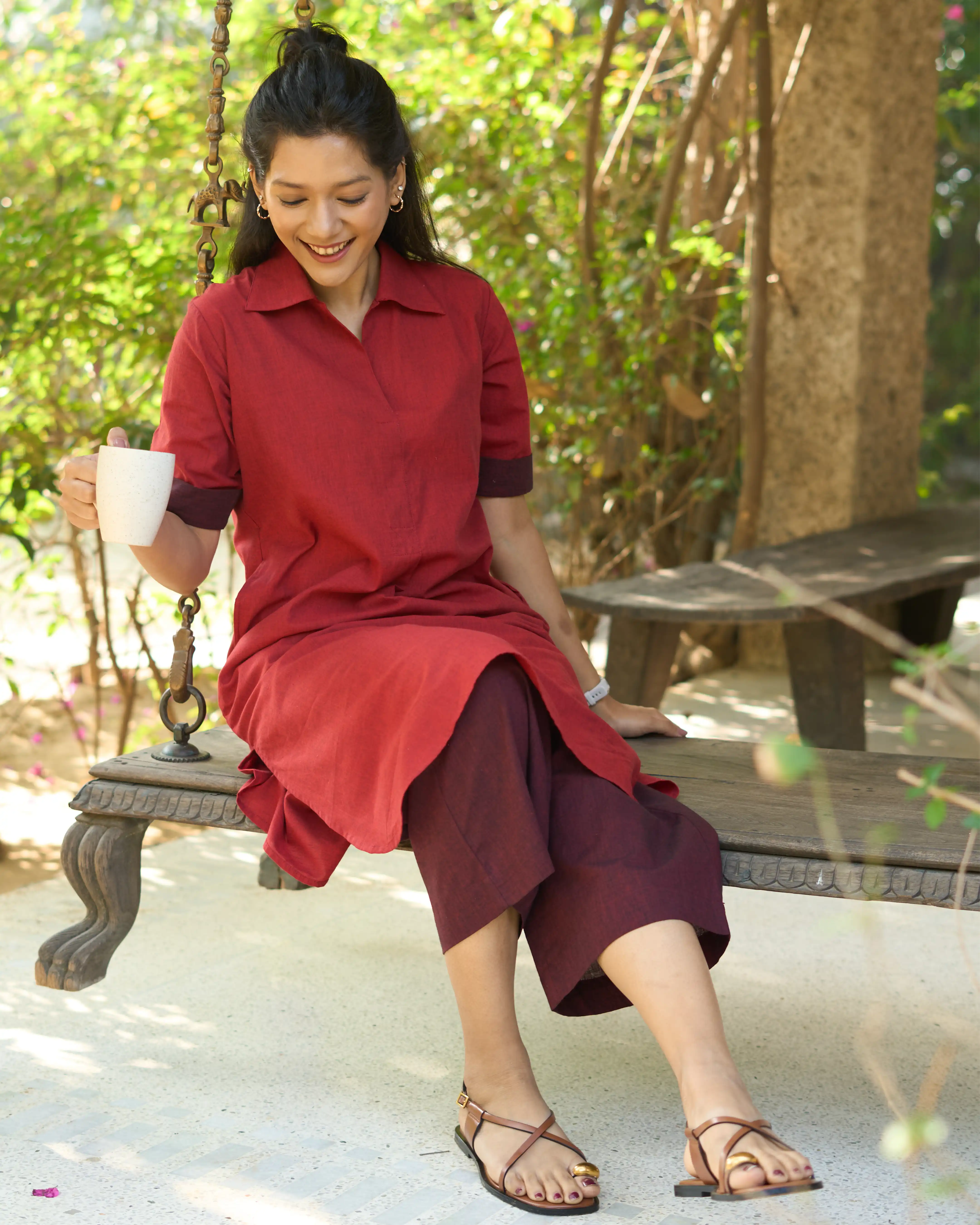 Potluck Kurta Set in Spiced Reds