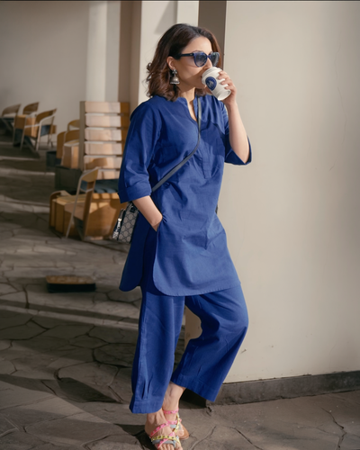 Silver Hoops Kurta in Navy Blue