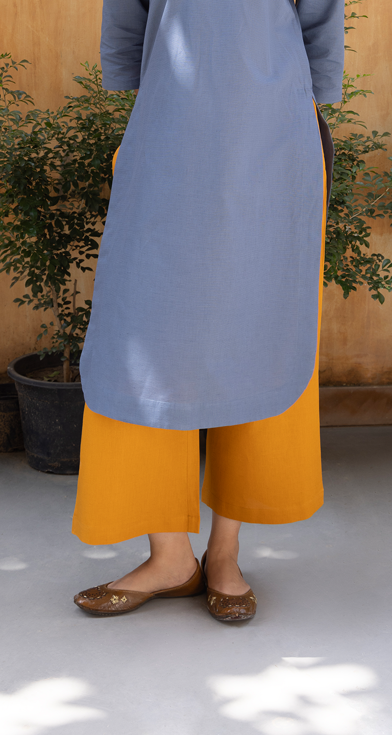 Fairy Lights Kurta Set in Slate Grey & Mustard
