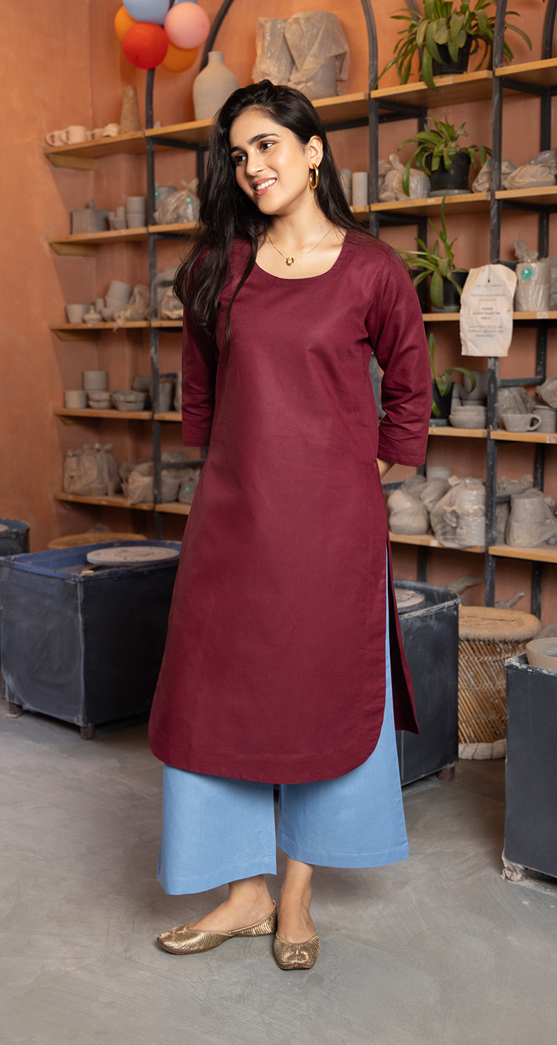 Fairy Lights Kurta Set in Burgundy & French Blue