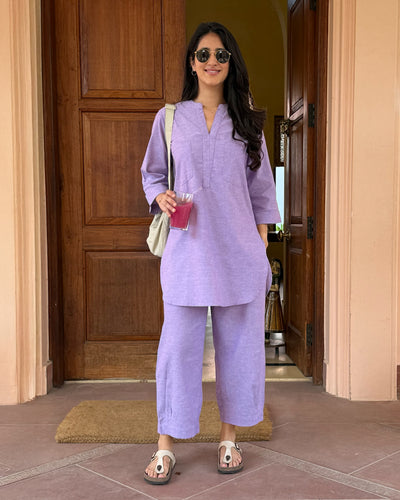 Silver Hoops Kurta Set in Lilac