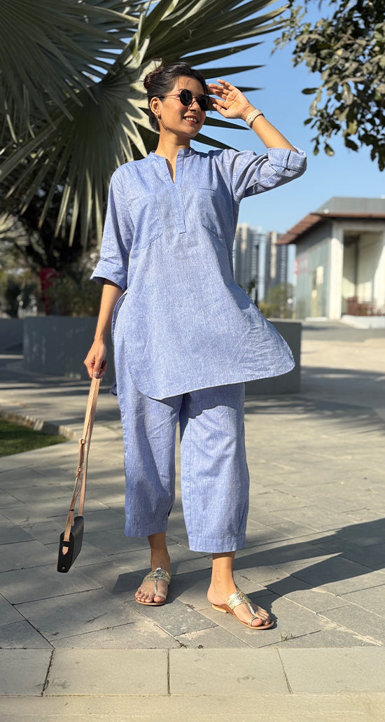 Silver Hoops Kurta Set in Blue