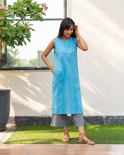 First Rain Kurta in Aqua Blue