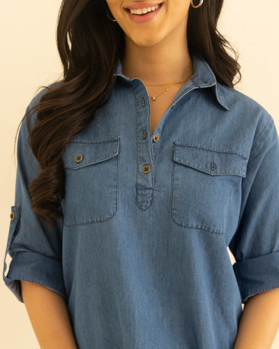 Masala Chai Top in Denim