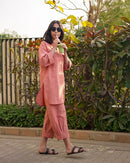 Silver Hoops Kurta Set in Coral Orange
