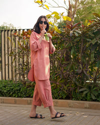 Silver Hoops Kurta Set in Coral Orange