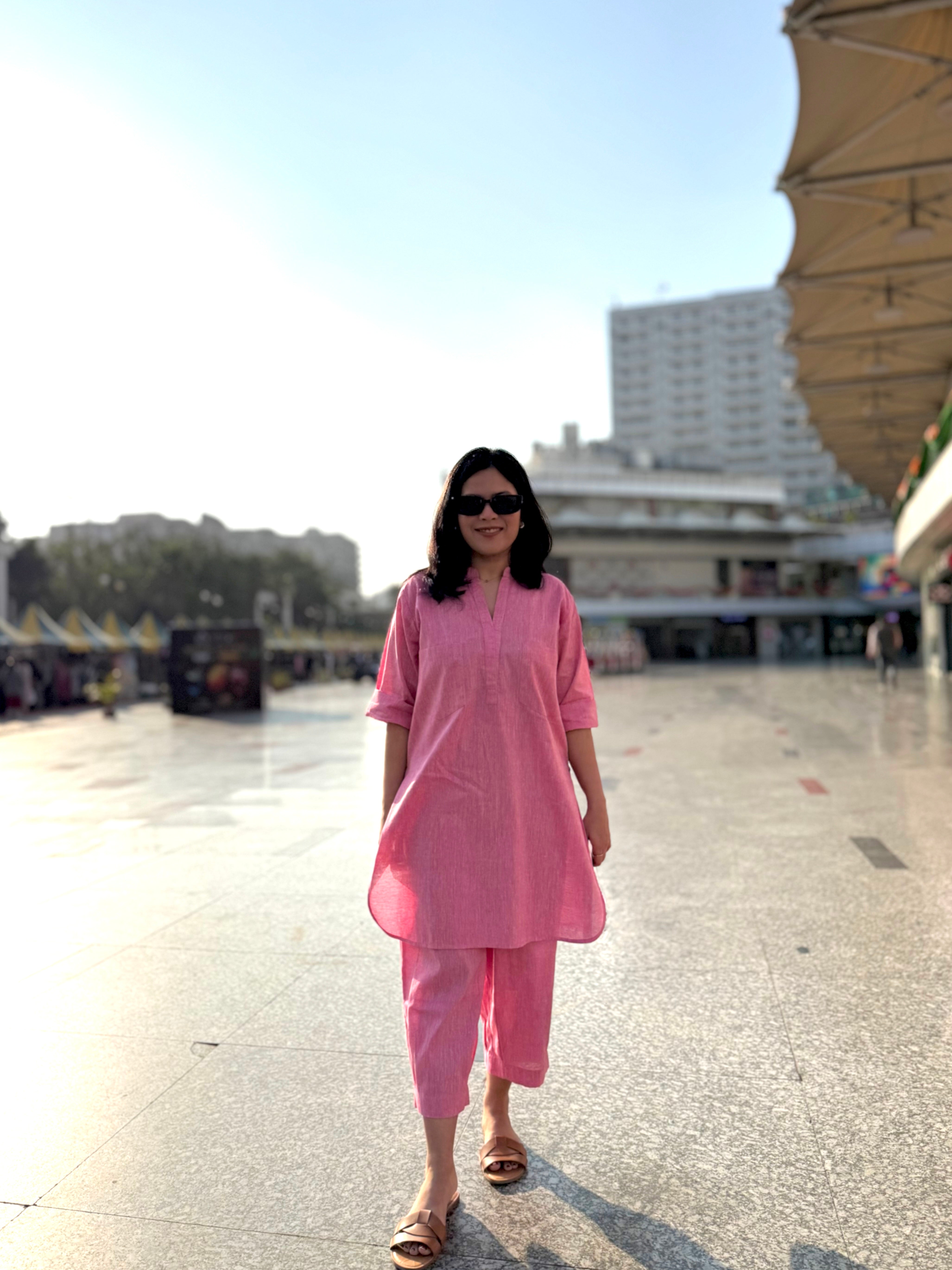 Silver Hoops Kurta in Spring Pink