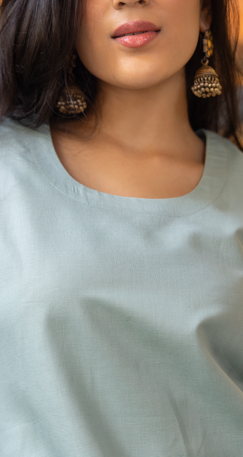 Fairy Lights Kurta Set in Sea Green & Pink