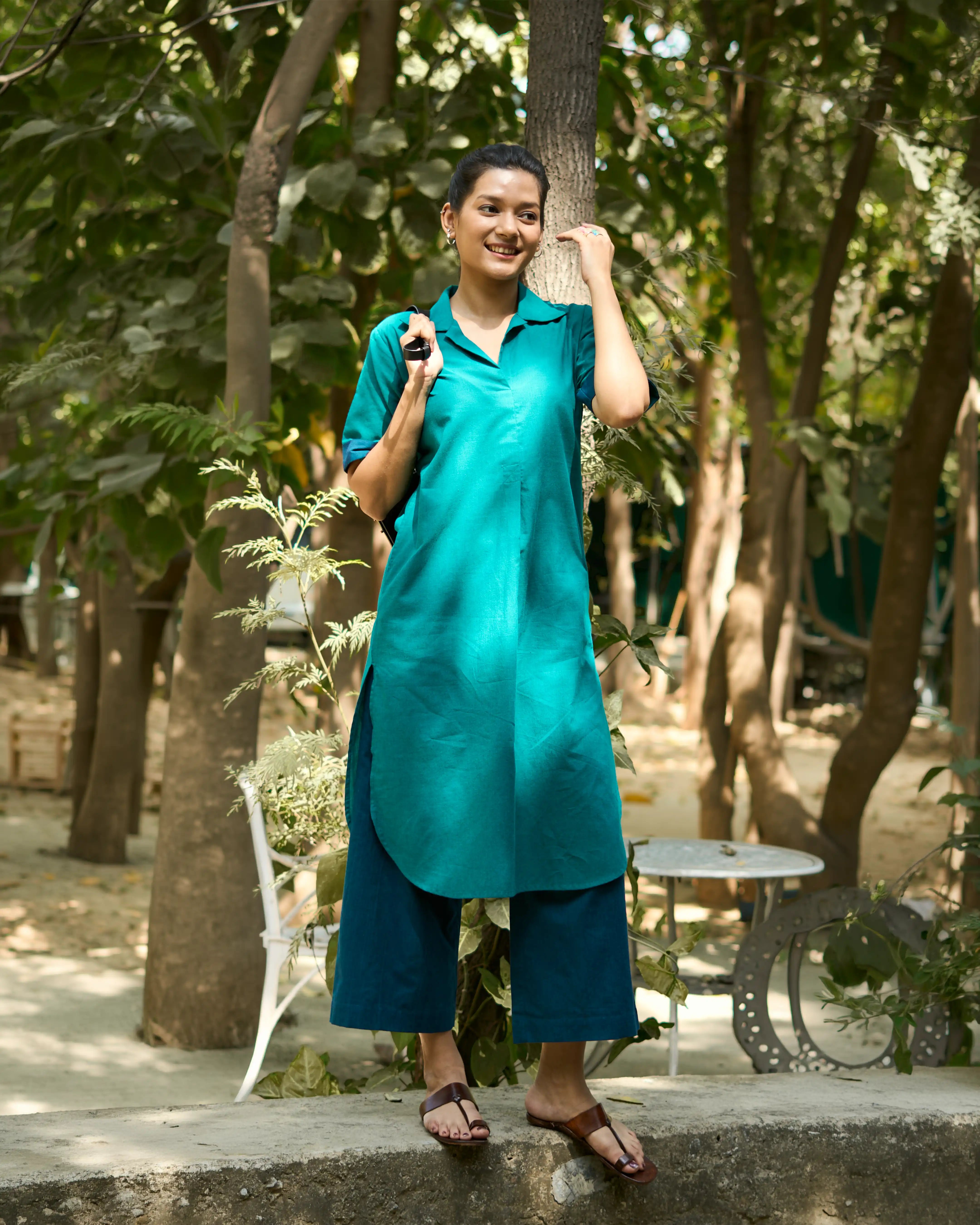 Potluck Kurta Set in Herby Teal
