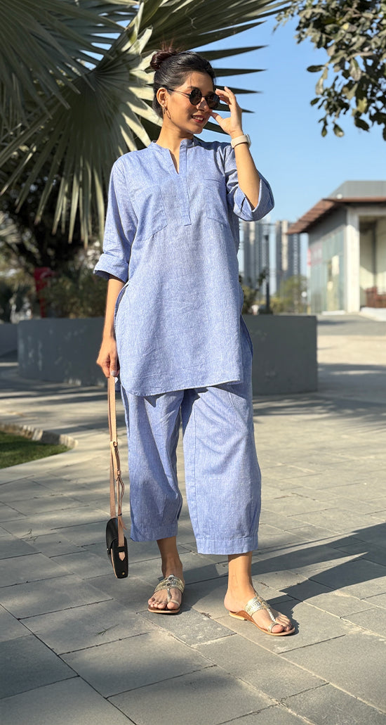 Silver Hoops Kurta Set in Blue