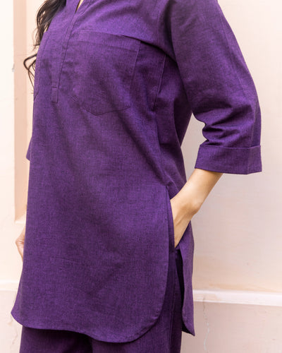 Silver Hoops Kurta Set in Jamun Purple