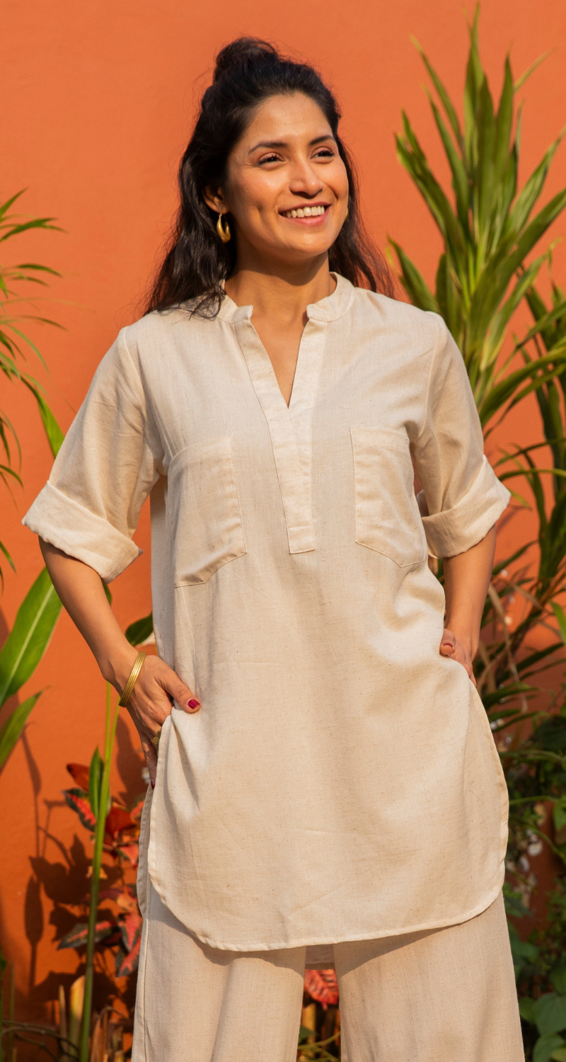 Silver Hoops Kurta in Off-White