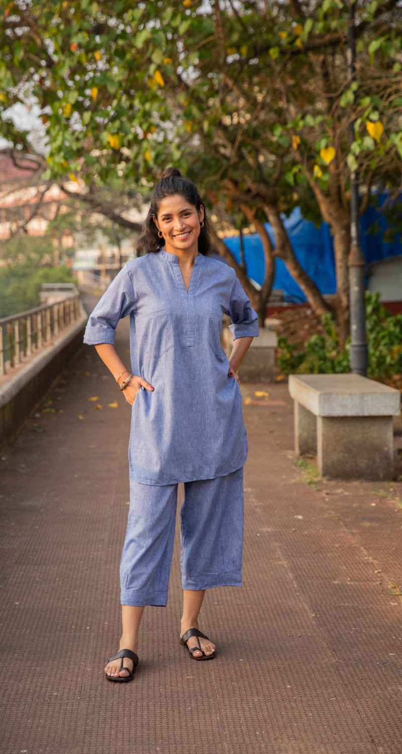 Silver Hoops Kurta Set in Blue