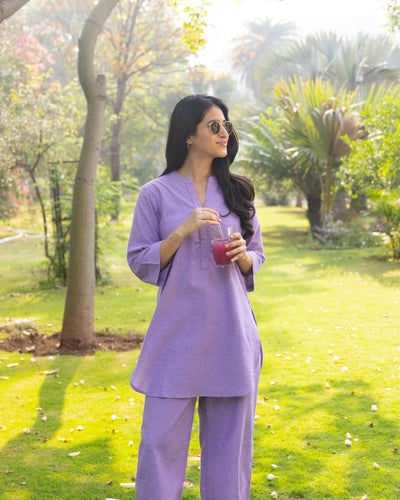 Silver Hoops Kurta Set in Lilac