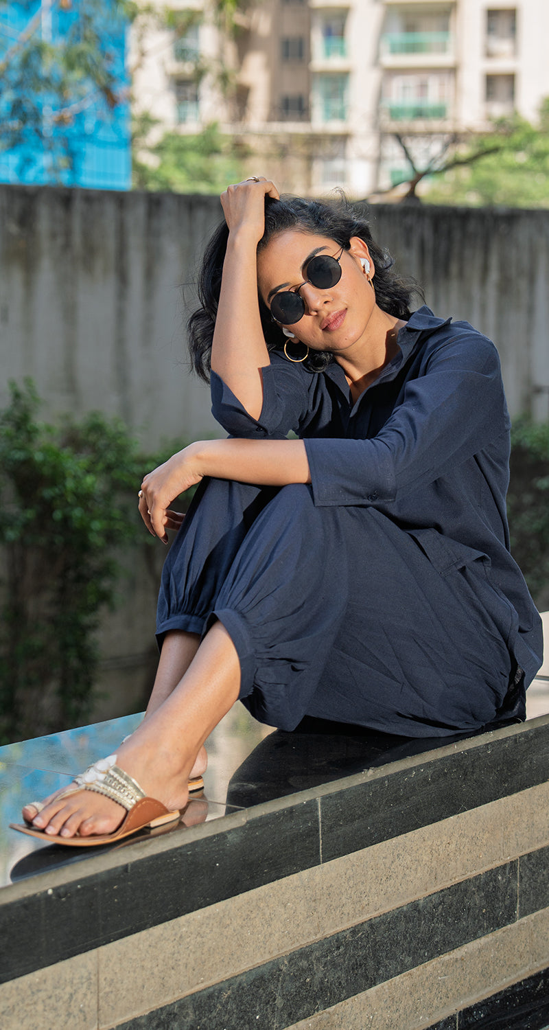 Slow Life Co-Ord in Navy Blue