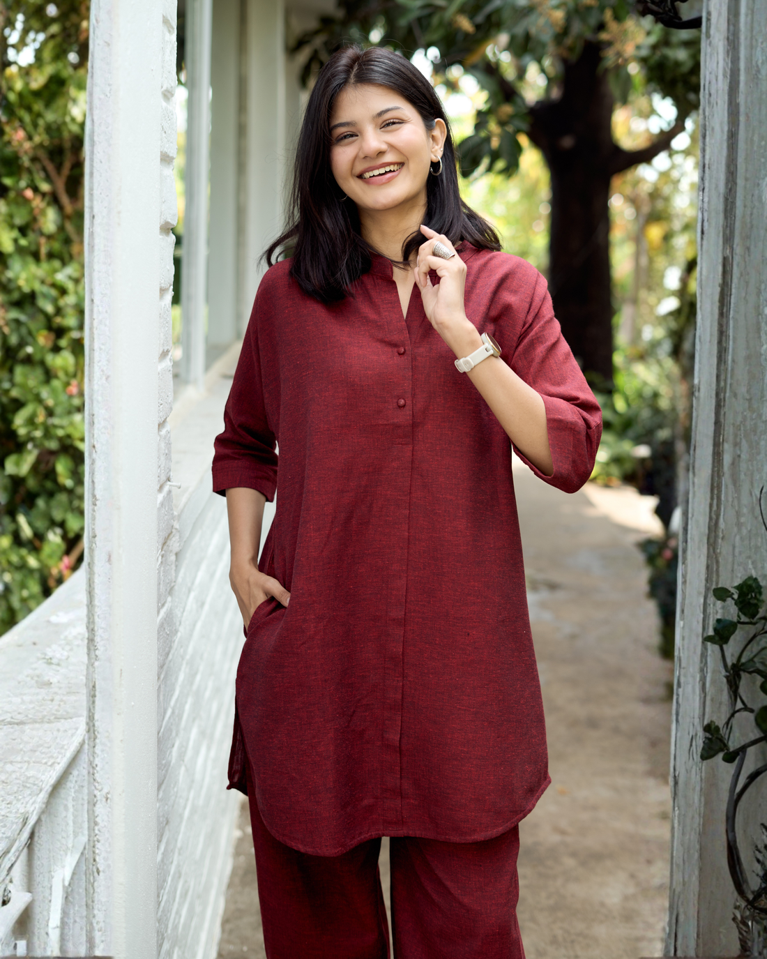 Sunday Paper Co-ord Set in Mellow Red