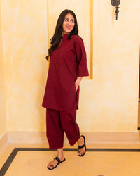 Silver Hoops Kurta Set in Red