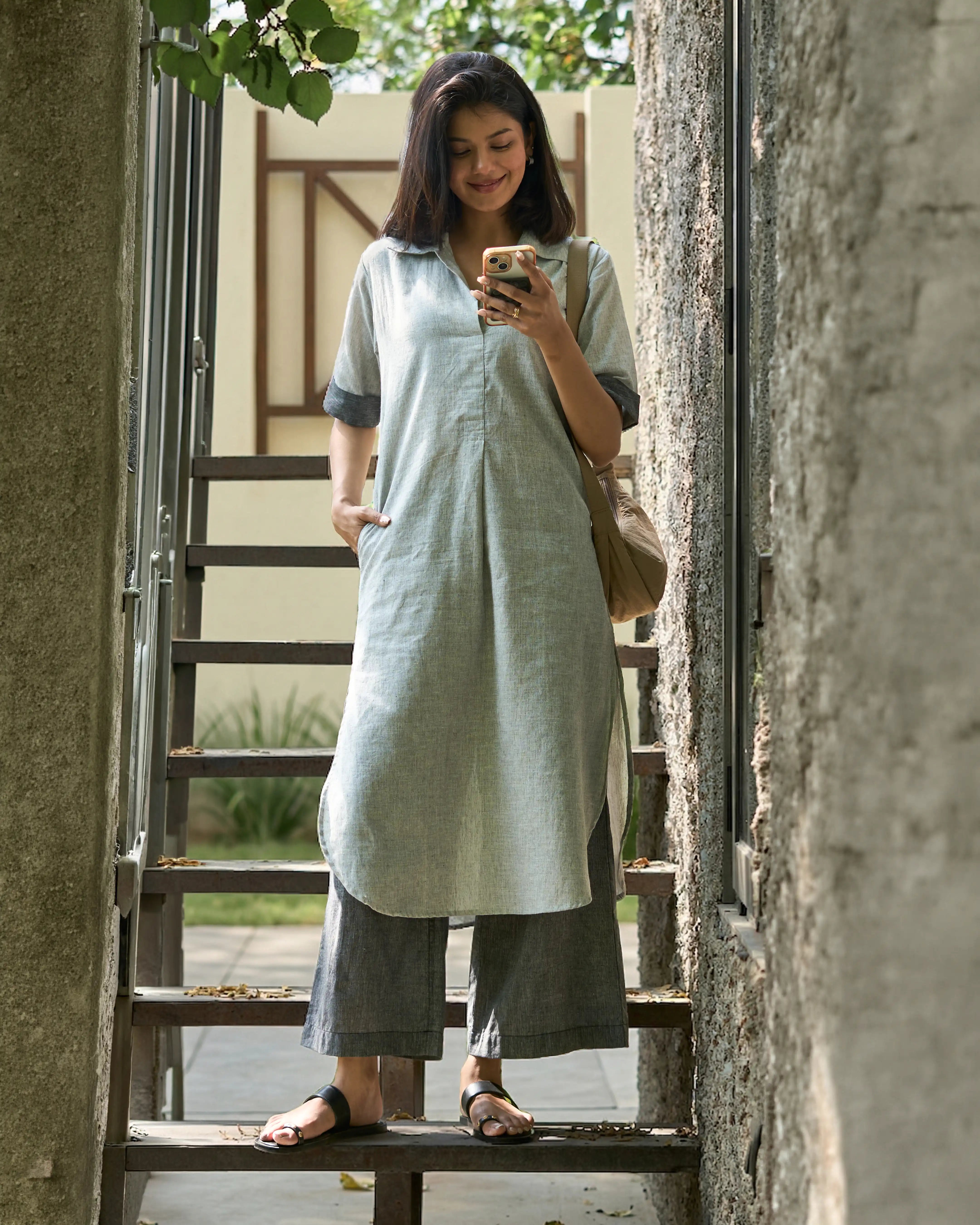Potluck Kurta Set in Mixed Greys