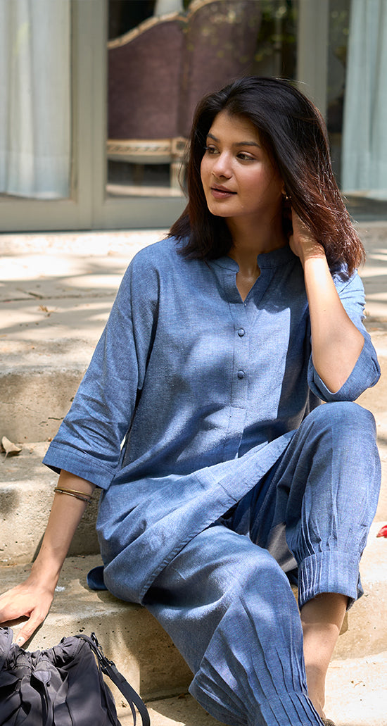 Sunday Paper Kurta in Easy Blue