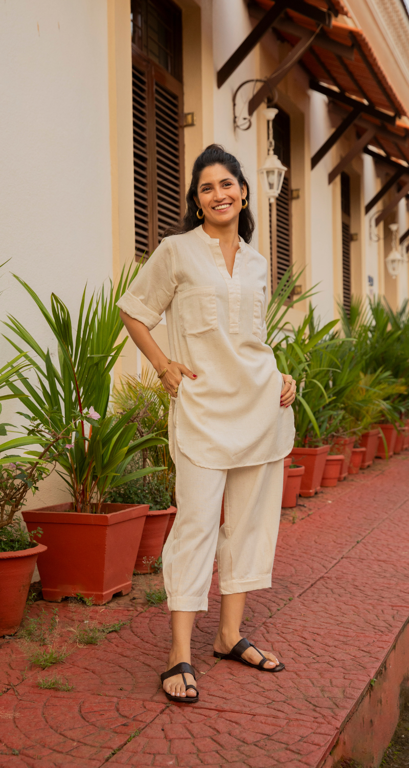 Silver Hoops Kurta Set in Off-White