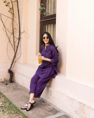 Silver Hoops Pants in Jamun Purple