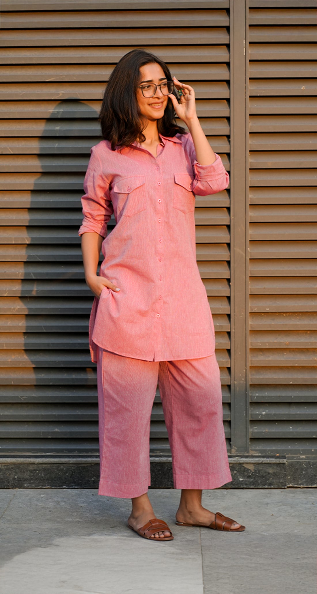 Bougainvillea Kurta Set in Spring Pink