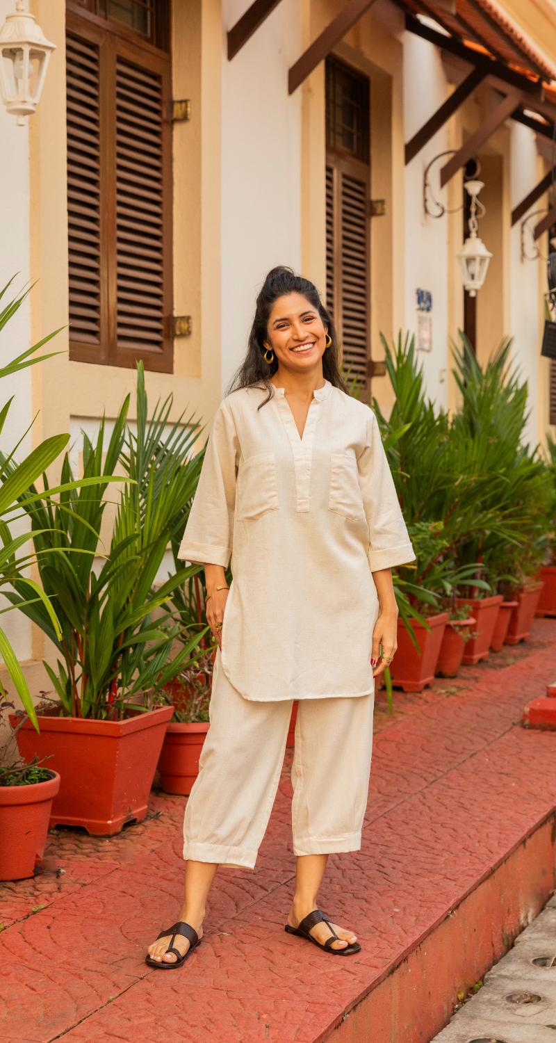 Silver Hoops Kurta Set in Off-White