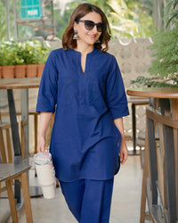 Silver Hoops Kurta Set in Navy Blue