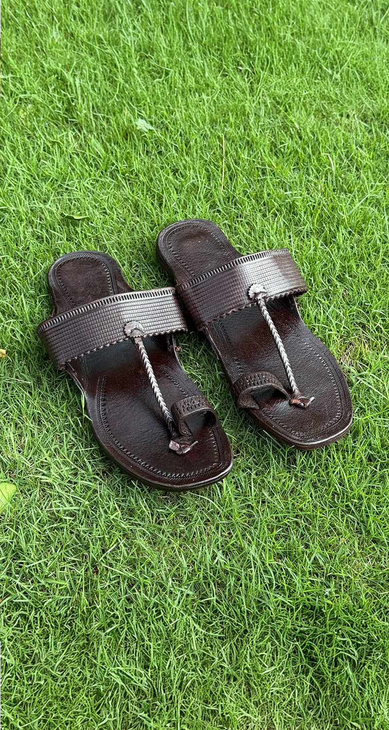 Barefoot Kolhapuri Sandals in Deep Brown