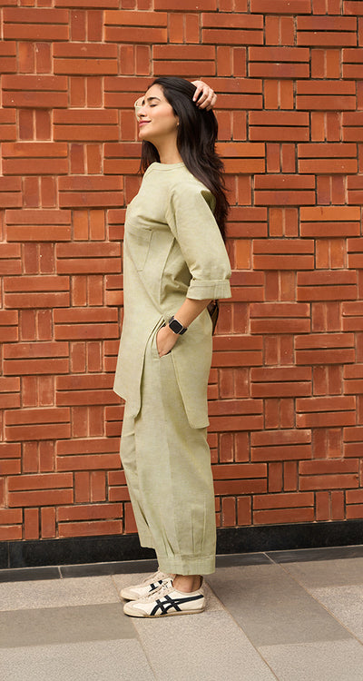 Silver Hoops Kurta in Sage Green