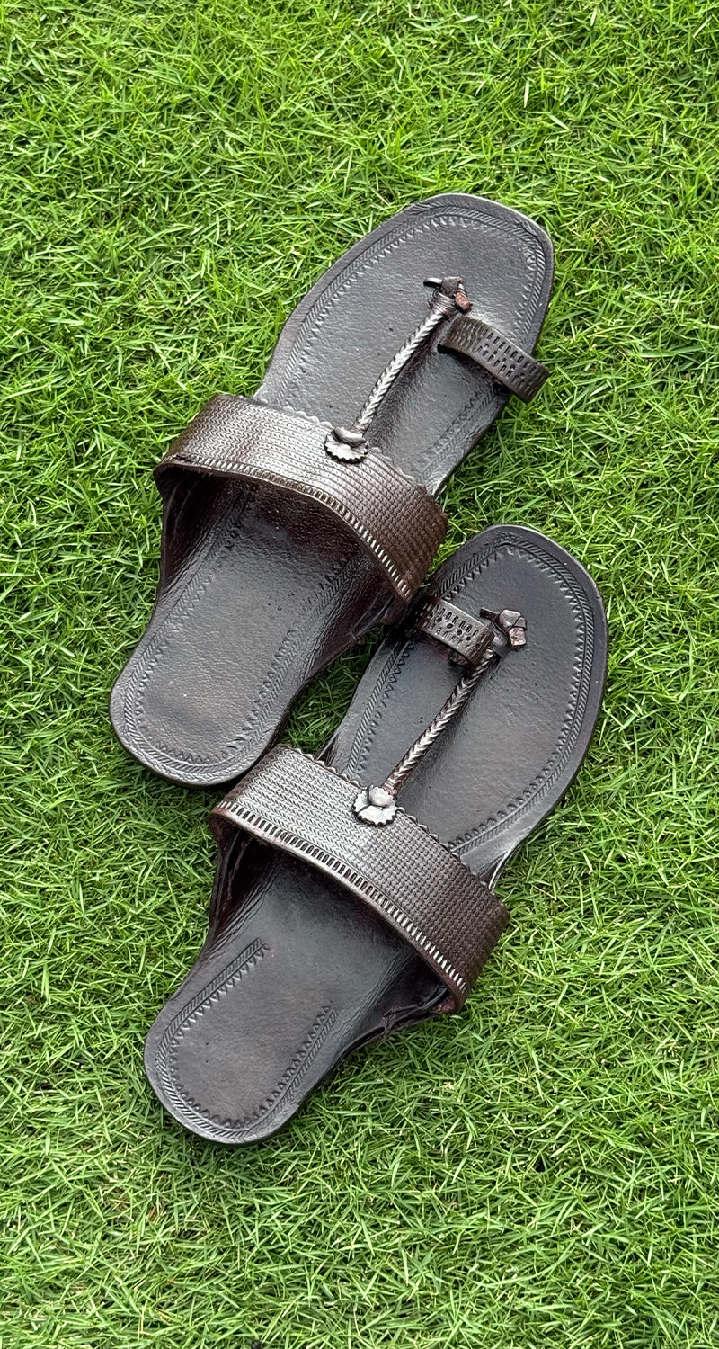 Barefoot Kolhapuri Sandals in Deep Brown
