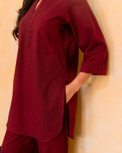 Silver Hoops Kurta Set in Red