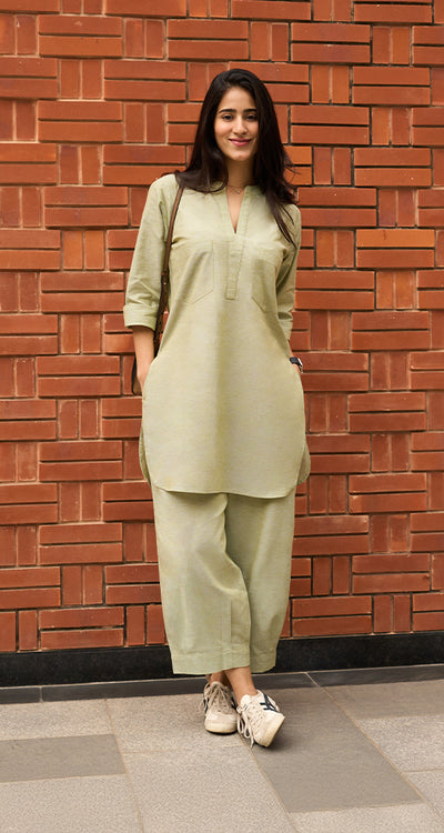 Silver Hoops Kurta in Sage Green