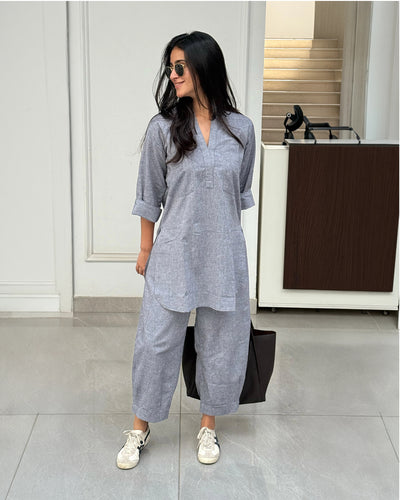 Silver Hoops Kurta Set in Grey