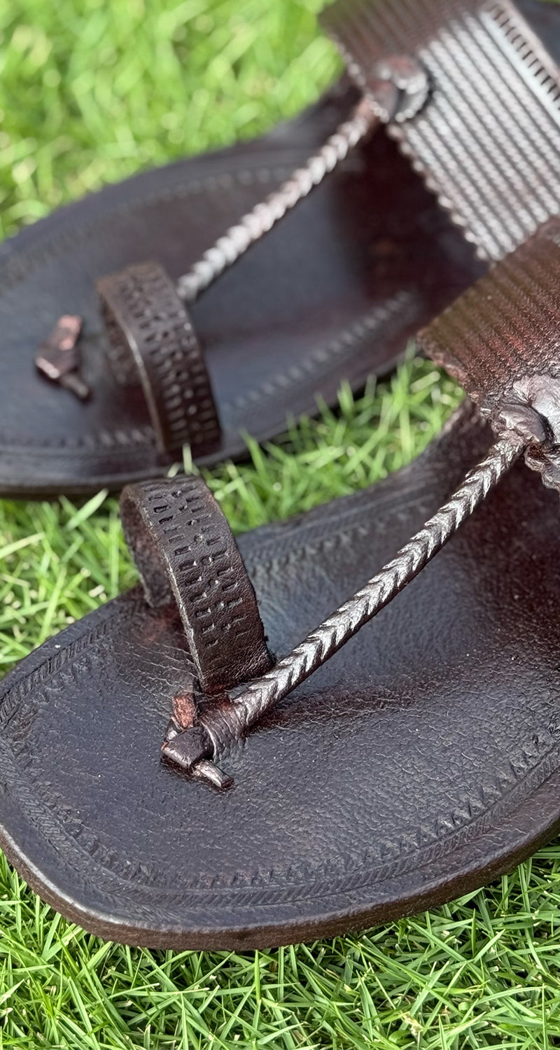 Barefoot Kolhapuri Sandals in Deep Brown
