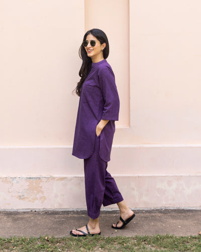 Silver Hoops Kurta Set in Jamun Purple